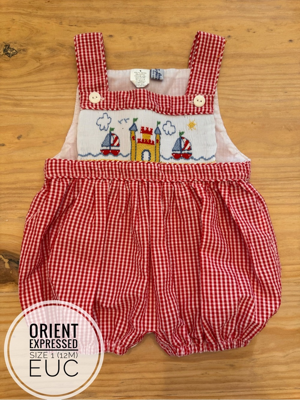 Orient Expressed Summer Smocked Red Gingham Smocked Baby Romper 12m